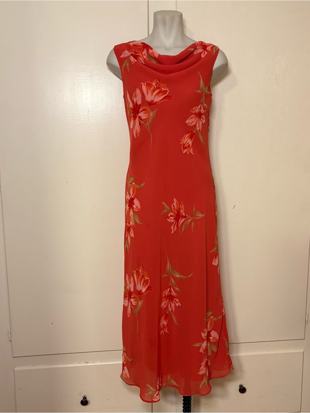 Vintage Y2K Studio I Floral Cowl Neck Bias Cut Sleeveless Midi Dress